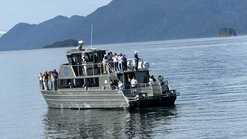 Whale watching boat near Shelter Island State Marine Park in Juneau, Alaska